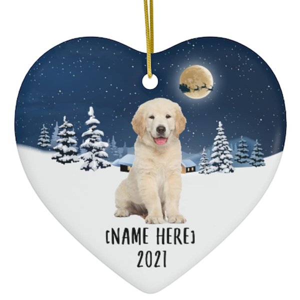 Cream Puppy Golden Retriever Dog Ornaments for 2025 Christmas Tree Personalized Name Gifts 2026 New Year Eve Decorations White Heart