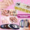 JOYJULY Nail Art Brushes Kit Nail Dotting Tools ,Crystals Glass AB Nail Art Rhinestones, 3D Nail Art Stickers Tape Strips ,Holographic Mermaid Nail Glitters Shell Sequins Nail Design Kit