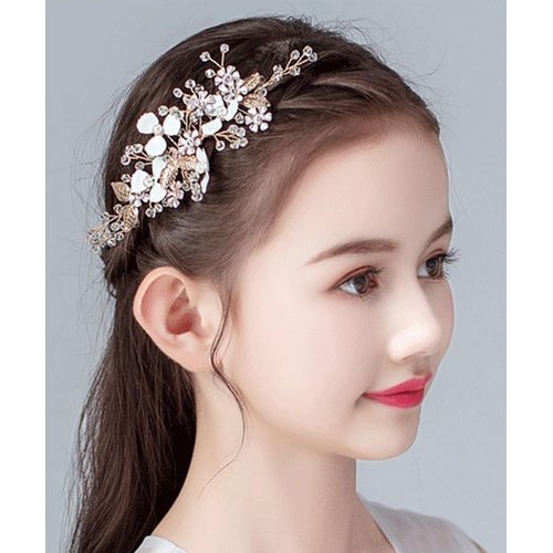 Denifery Flower Girl Headpiece for Wedding Princess Flower Pearl Wedding Comb Rhinestone Hair Comb for Women Girls Toddler Wedding Party Photography