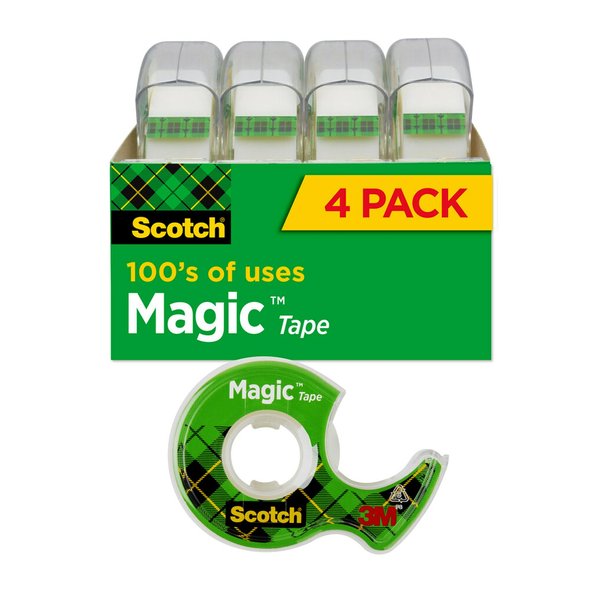 Scotch Magic Tape, Invisible, Home Office Supplies and Back to School Supplies for College and Classrooms, 4 Rolls with 4 Dispensers