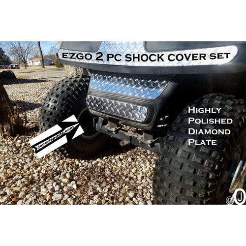 Fits Ezgo Golf Cart Diamond Plate Upper and Lower Shock Cover Shield - Bumper Set