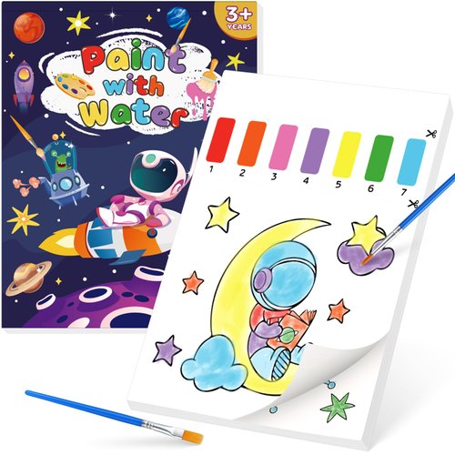 Paint with Water Coloring Books for Kids,Outer Space Art Craft Kits No Mess Water Color Painting Sets for Kids Ages 4-8,Birthday Gifts Travel Toy Crafts Supplies for Girls Boys Drawing with 2 Brushes
