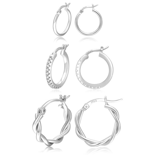 PABBEU Sterling Silver Hoop Earrings for Women S925 Small Silver Hoop Earrings Tiny Hypoallergenic Silver Small Hoop Earrings Set for Women Men Girls 13/15 /20mm
