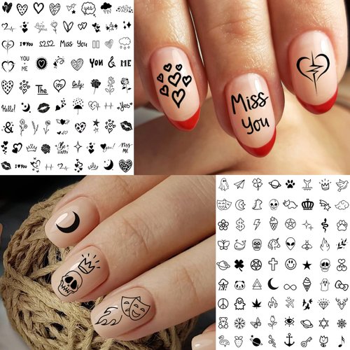 Bilizar 6 Sheets Self-Adhesive Snake Heart Moon Star Nail Art Sticker Decals, Abstract Lady Face Nail Stickers for Women DIY Manicure Decorations, Geometric Triangle Arrow Nail Decals Accessories Tip