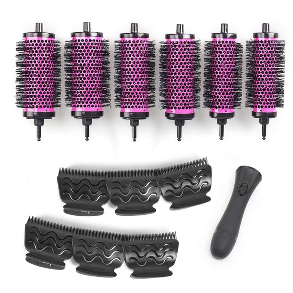Round Hair Brush Set with Detachable Barrels Styling Tool, Round Hair Brush for Blow Drying with 6 Barrels 1 Handle 6 Clips, 3 Different Hair Rollers to Create Your Hairstyle - Purple Black