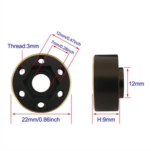 AMOGOT 4Pcs Brass Weights RC 12mm Hex Extended Wheel Hub Adapters for 1.9/2.2inch Beadlock Wheel Rim Widen Adapter Axial Scx10 90046 Trx4 Wraith Gen7 Gen8 D90 CC01 1/10 RC Crawler B(9mm)