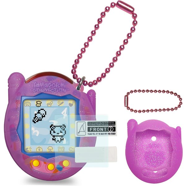 JCHPINE Silicone Cover Case for Tamagotchi Connection Virtual Reality Pet, Screen Protector for Tamagotchi Connection Electronic Pet Accessories (Silicone Case and Screen Film) (Purple)