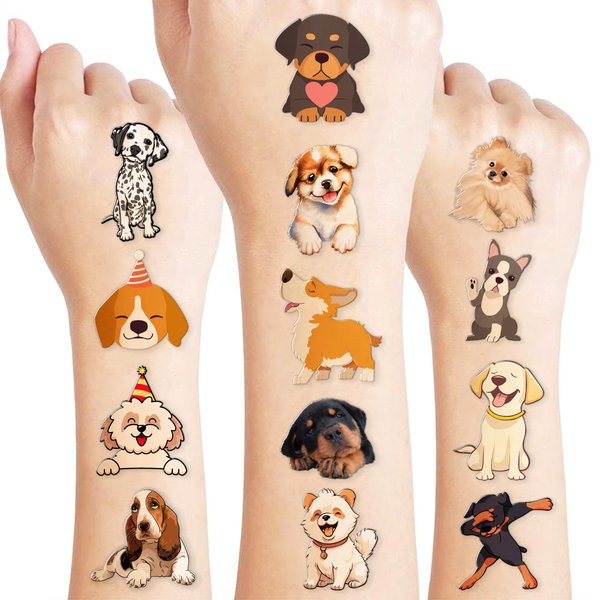 Puppy Temporary Tattoos for Kids Dog Pet Themed Birthday Party Supplies Decoration Favors and Gifts Super Cute Fake 87PCS Tattoos Stickers for Boys, Girls, School Rewards Christmas