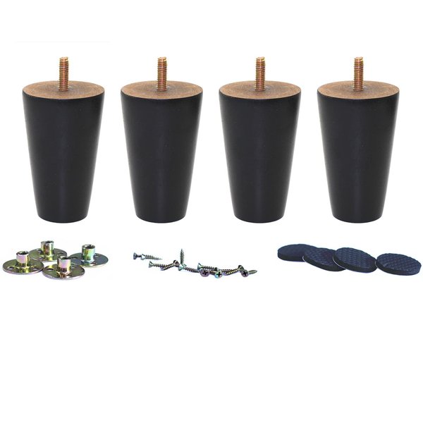 WEICHUAN Black Round Solid Wood Replacement Sofa Couch Chair Ottoman Loveseat Coffee Table Cabinet Furniture Wood Legs Wood Furniture Legs(4" Set of 4)