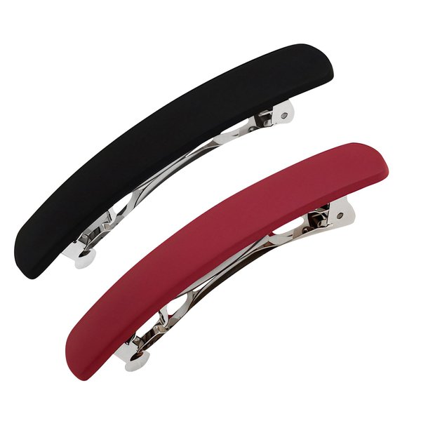 Elegant Blended Colour Arched Matt Triple Clipping French Barrettes Bow Tortoise Plastic Cover and Metal Clasp Style Bun Ponytail Clips for Fine Hair Chignon Hair Ornament (Black+Red)
