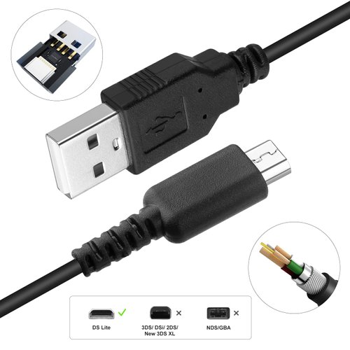 Trenro 2 Pack DS Lite Charger Cable, NDSL USB Cord Charging Adapter Compatible with Nintendo DS Lite/DSL (4 ft)