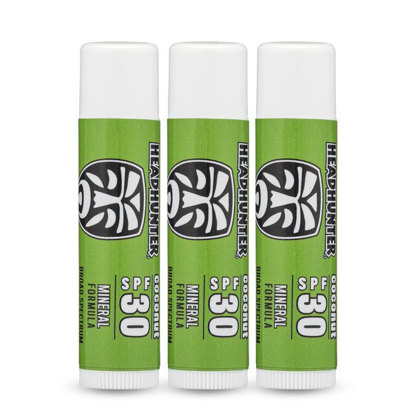 Headhunter Coconut Sport Chapstick Sunscreen SPF 30, Natural Mineral Lip Balm For Sun Protection, Waterproof Lip Sunscreen For Ultra Sport Protection and Solar Defense, Reef Safe Sunblock Chap Stick (3 Pack)