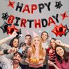 Happy Birthday Balloons Banner, 13 PCS Black Red Balloon, Happy Birthday Balloons, 16 Inch Foil Letter Balloon Happy Birthday Banner with 12pcs Star Balloons for Birthday Party Decorations Supplies