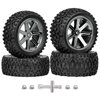 HobbyPark Pre-Glued 1/10 Buggy Tires and Chrome Wheels 12mm Hex Hubs for for Traxxas Bandit VXL Losi Redcat Wltoys 144001 Brushless Lipo Power, 3.46" (88mm)