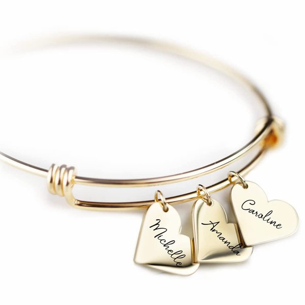 Personalized Heart Bracelets for Women Mom Gifts Mothers Day Gifts for Grandma Handmade Bracelet for Her Bridesmaids Proposal Custom Engraved Name Bracelet Bangle Birthday Mother Family Gifts - ABR-MH