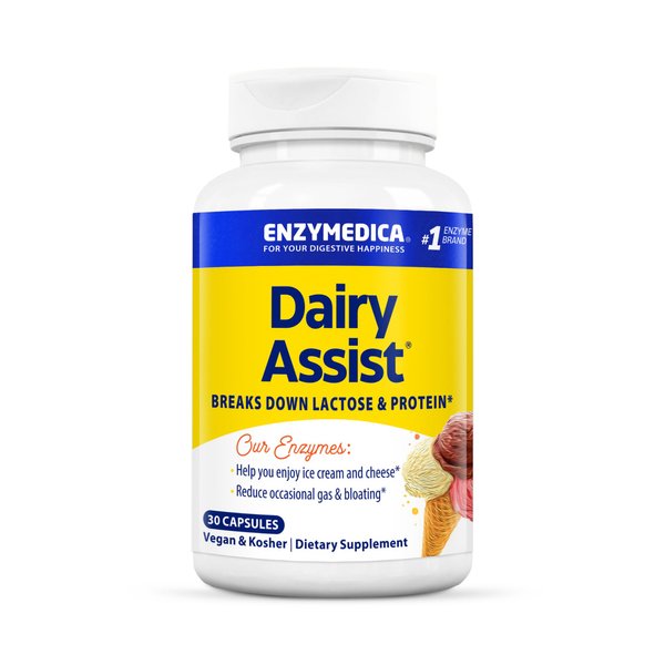 Enzymedica, DairyAssist, Digestive Enzymes for Complete Dairy Digestion & Lactose Intolerance, 30 Count
