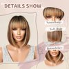 NAYOO Brown Mix Blonde Wig with Bangs, 12 Inch Highlight Blonde Brown Bob Wig for Women, Natural Looking Short Bob Wig with Bangs, Straight Wig for beginner, Cosplay Wig for Daily and Halloween
