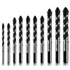 10-Piece Masonry Drill Bits Set for Tile Glass Ceramic Brick Wood, 1/8 to 1/2 Inch Drilling Bits with Triangle Handle, YG8 Tungsten Steel Alloy Tip.（Black）