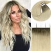 Lacerhair Rooted Tape in Hair Extensions Human Hair Seamless Skin Weft Real Remy Invisible Natural Hair #8G/60A Double Sided Light Platinum Blond with Light Ash Brown Roots 20" 50g