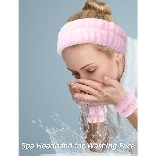 VELSCRUN 6 Pack Spa Headband, Makeup Headband, Face Wash Headband, Skincare Headbands, Pink Bow Tie Hair Band Spa Headband for Washing Face Wristband Set Women Girls Hair Accessories Gifts