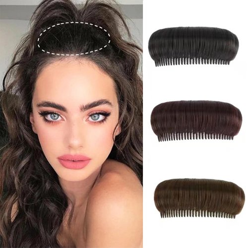 3 PCS Invisible Fluffy Hair Pad Synthetic False Hair Clip Bump Up Combs Clips for Women Lady Girls Black and Brown DIY Styling Insert Hair Pad Hair Accessories