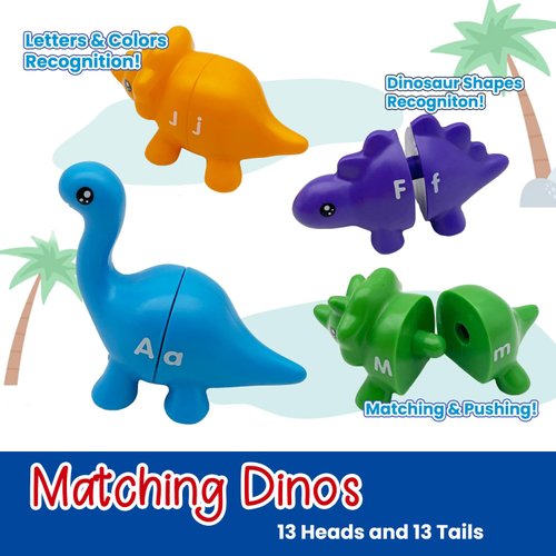 TMBLNEP Montessori Learning Toys for Toddlers, Matching Letters Fine Motor Toy, Double-Sided 26 PCS ABC Dinosaur Alphabet Games for Kids Ages 3-5 (Letters)