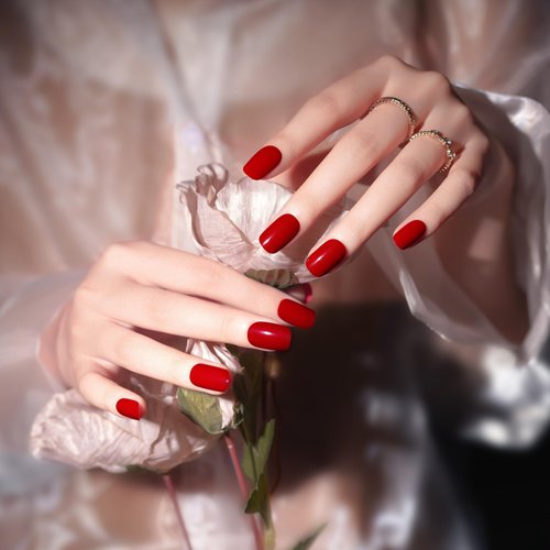 DANNI & TONI Semi Cured Gel Nail Strips Red (Scarlet Delight) Gel Nail Polish Stickers Glossy Nail Wraps 28 Stickers