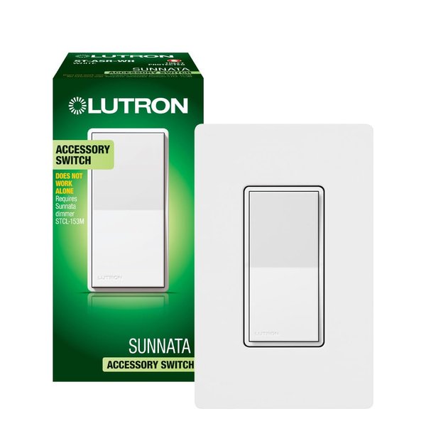 Lutron Sunnata On/Off Accessory Switch with Wallplate, only for use with Sunnata LED+ Dimmers, ST-ASW-WH, White