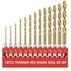 MACXCOIP Hex Shank Drill Bit Set, 13Pcs HSS Titanium Twist Drill Bit for Sheet Metal, Wood, Plastic, Quick Change Design (1/16" - 1/4")