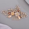 BERYUAN Bridal Hair Comb for Bride Leaf Flower Hair Comb Cute Elegant Dainty Pretty Beautiful Golden Vintage Comb for Hair