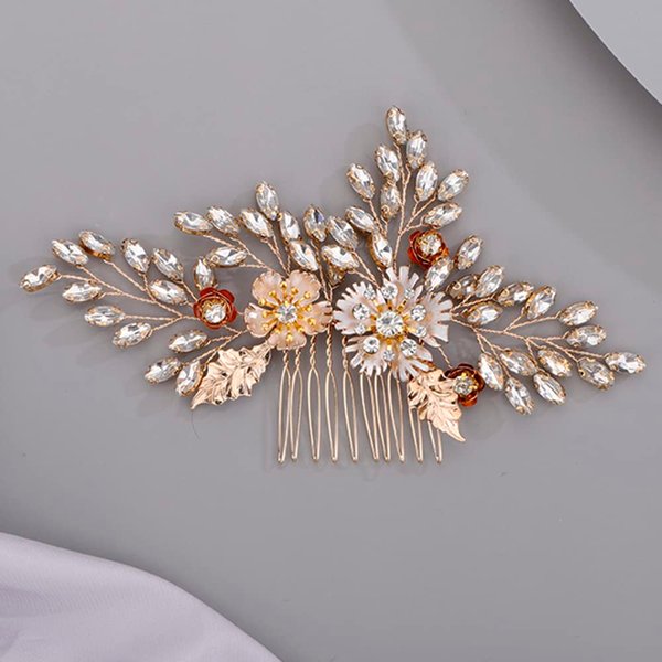 BERYUAN Bridal Hair Comb for Bride Leaf Flower Hair Comb Cute Elegant Dainty Pretty Beautiful Golden Vintage Comb for Hair