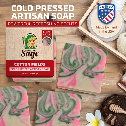 Age of Sage Natural Bar Soap for Women - Vegan Bath Soap Bars Gift Set - Handmade Cold Process Artisan Soap with Essential Oil, Aromatic Moisturizing Wash Soaps, Fragrant Cotton Fields Scent (4 Pack)