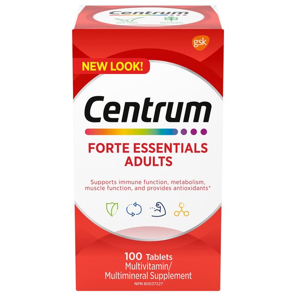 Centrum Forte Essentials, Complete Multivitamin & Mineral Supplement, Adults, 100 Tablets