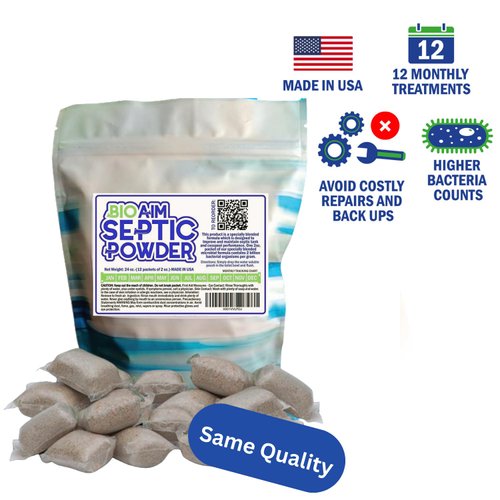 Homey Aim Septic Tank Treatment. 1 Year Supply. Safe Green Cultures and Enzymes Powder in Packets Avoid Bad Odors, Organic Clogs and Expensive Sewage Backups.