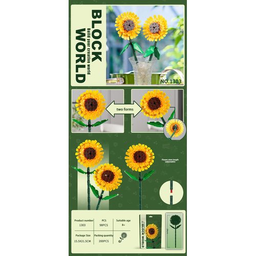OYSTERBOY Sunflower Flower Bouquet DIY Building Block Set Creative Toy Gift for Girlfriends Wife Women (1pc Set)