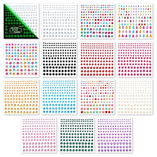 FACEGEM LONDON 15 Sheet Face Gems Rhinestone -SELF ADHESIVE- Rhinestones for Eyes Face Body Nails, Face Glitter, Nail Gems Rhinestone, Face Jewels Rhinestone for Party, Rave Festival, Make up