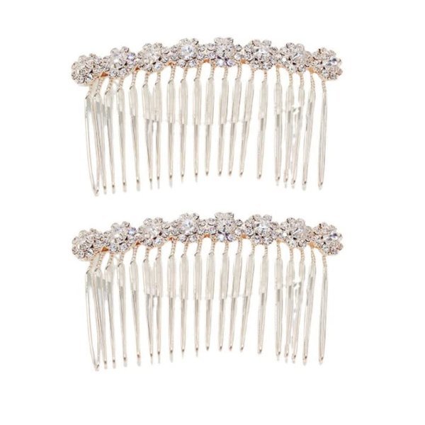 HLLMX 2 PCS 8-Flower Hairpin Combs Crystal Rhinestone Bridal Hair Pins Hair Clips Alloy Pearl Rhinestone Side Hair Combs Crystal Hair Pins Decorative Hair Combs for Bride Bridesmaids