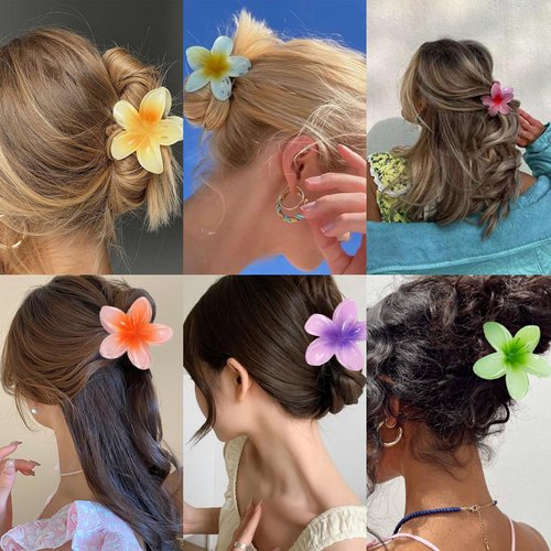 Flower Hair Clip for Women, 6PCS Hawaiian Hair Claw Clips, Plumeria Claw Clips for Thick Hair & Thin Hair, Beach Tropical Preppy Hair Accessories for Girls