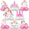 Unicorn Birthday Decorations - 8 Pieces Cute Rainbow Unicorn Honeycomb Centerpieces for Kids Girls Boys Happy Birthday Party Supplies