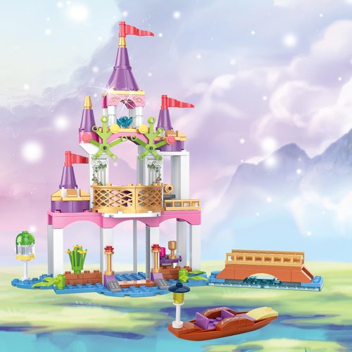 BRICK STORY Girls Princess Castle Building Set 191 Pieces Pink Fairy Lake Castle with Golden Bridge and Canoe Building Blocks Toys Friends Girs Castle Buildable Playset Creative Gift for Kids Age 6-12