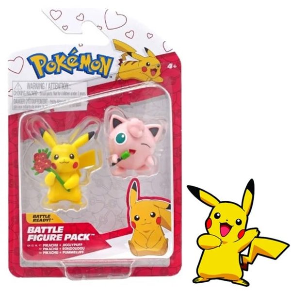 Pokemon Battle Figure Action Ready 2 Pack with Bonus Sticker (Valentine's Day Pikachu and Jigglypuff)