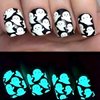 Halloween Press on Nails Short Goth Fake Nails Black and White Square Acrylic Nails Cute Ghosts False Nails with Glow in the Dark Designs Glue on Nails Glossy Artificial Nails for Women Girls 24PCS