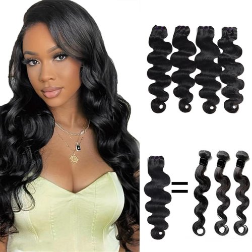 WigTune 16A 100% Unprocessed Traditional Sew in Bundles Human Hair 4 Bundles Raw Body Wave Human Hair Bundles(16 18 20 22 Inch) Full And Thick Brazilian Virgin Remy Hair Extensions For Women
