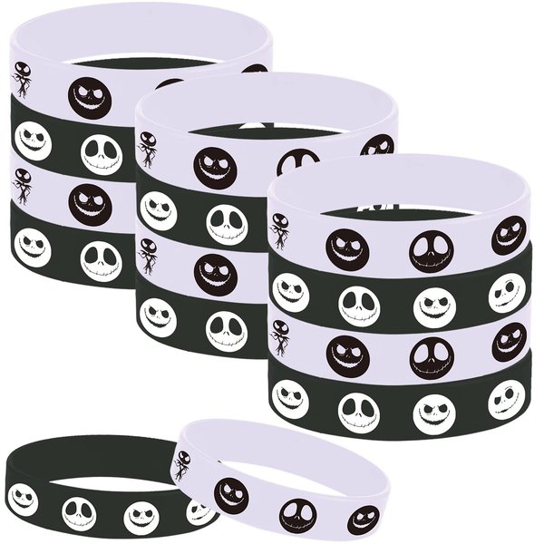 24 Halloween Party Skeleton Demon Rubber Bracelets, Halloween Trick or Tread Nightmare Before Christmas Party Supplies Decorations Gifts Prize Goodie Bag Favors Skeleton Ghost Silicone Wristbands