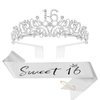 CIEHER Sweet 16 Crown + Sweet 16 Sash + Pearl Pin Set, Sweet 16 Birthday Decorations for Girls, Sweet Sixteen Gifts, 16th Birthday Sash and Crown for Girls Happy 16th Birthday Party Favors