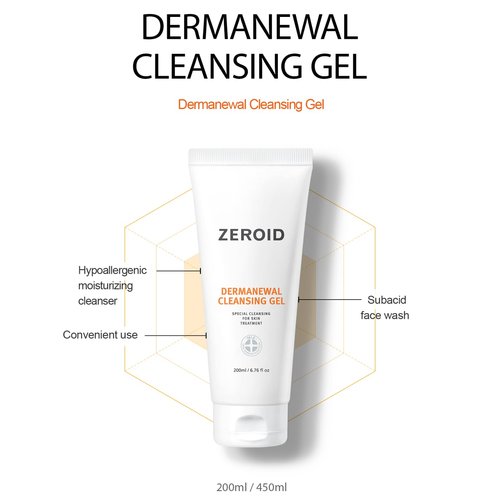 ZEROID Dermanewal Cleansing Gel 450ml Pump Dispenser, Special Cleansing for Post Skin Treatments