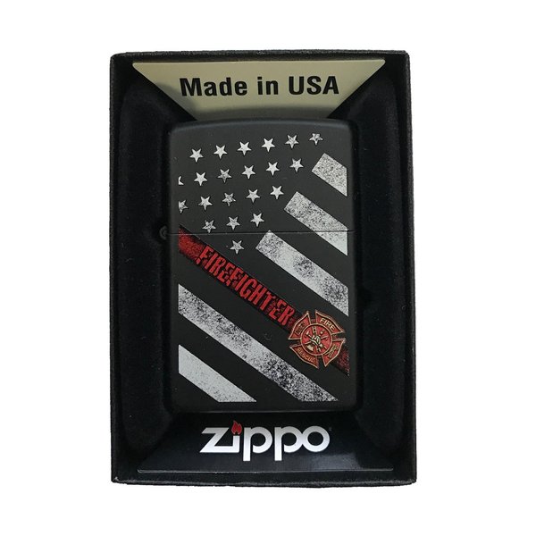 Zippo Lighter- Firefighter Flag Red Line Black Matte Windproof Lighter