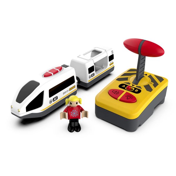 Electric Remote Control Train Toy for Wooden Train Tracks,Battery Operated Locomotive Train Magnetic Bullet Train Vehicles for Boy Kids Toddlers (White Train)