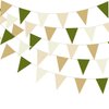 32 Meters 105ft Olive Green Tan Brown Beige Party Bunting Banner Cream Ivory Fabric Pennant Champagne Khaki Triangle Flags, Neutral Decorations for Boho Rustic Birthday Baby Shower Wedding Decor