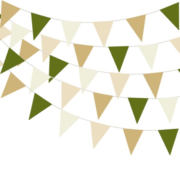32 Meters 105ft Olive Green Tan Brown Beige Party Bunting Banner Cream Ivory Fabric Pennant Champagne Khaki Triangle Flags, Neutral Decorations for Boho Rustic Birthday Baby Shower Wedding Decor